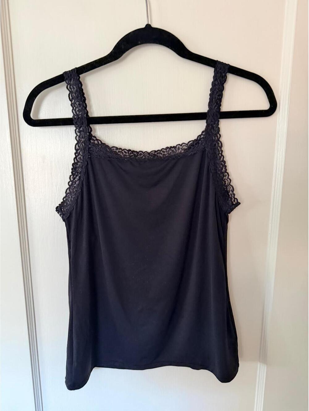 Vanity Fair Black Lace Trim Y2K Feminine Soft Stretch Cami